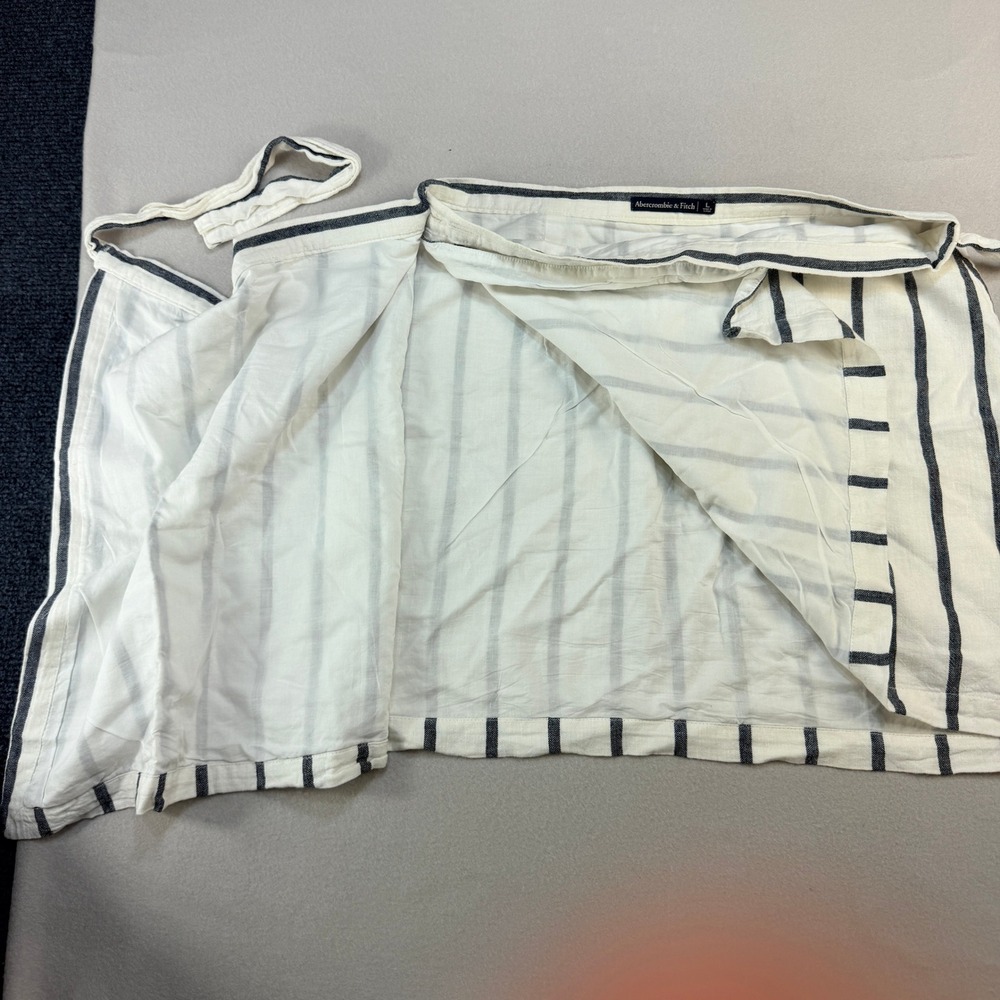 Abercrombie & Fitch Linen Blend Striped Wrap Mini Skirt white Navy Blue Large - Picture 4 of 8